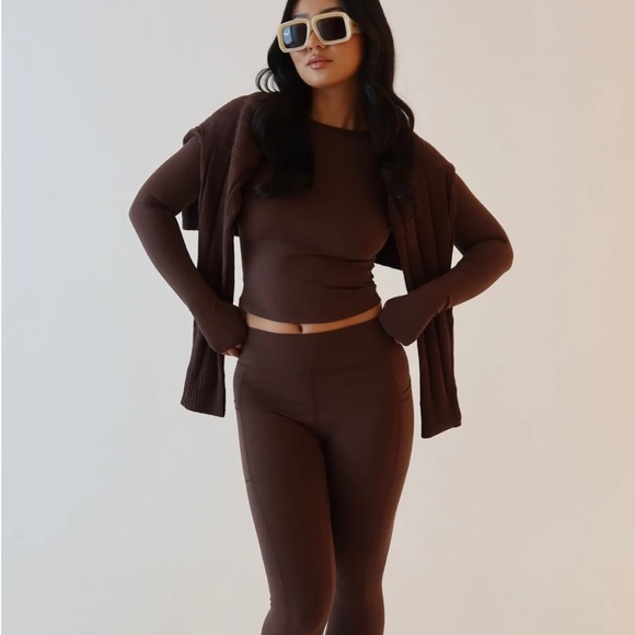 Meshki Pants - MESHKI: Brown butt scrunch leggings.